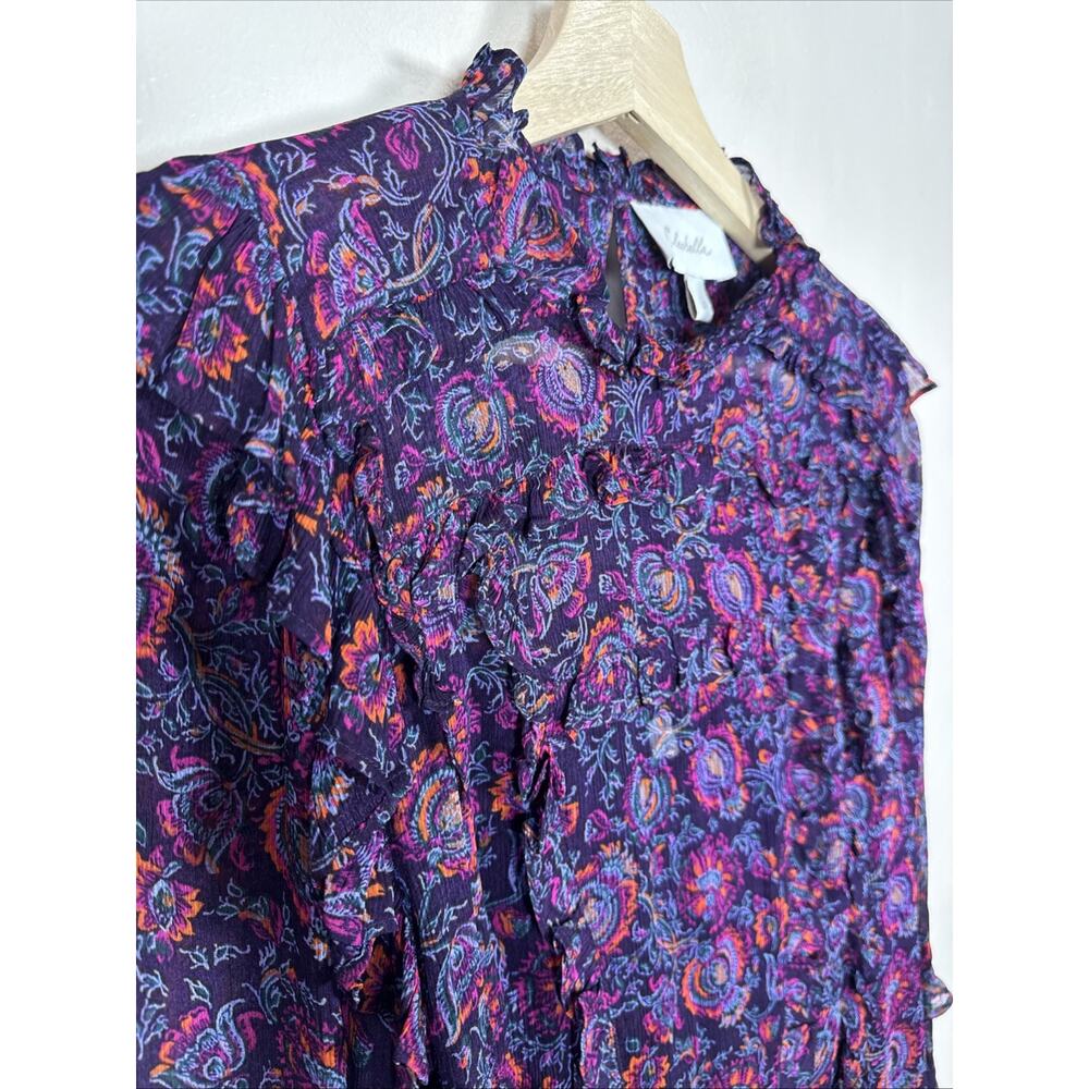 Cleobella Womens Peasant Blouse Ruffle Sheer Paisley Balloon Sleeve Boho S - Picture 3 of 13